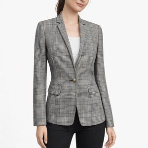 J.Crew Regent Blazer Size 4 Gray Glen Plaid Wool Blend One Button Lined Jacket